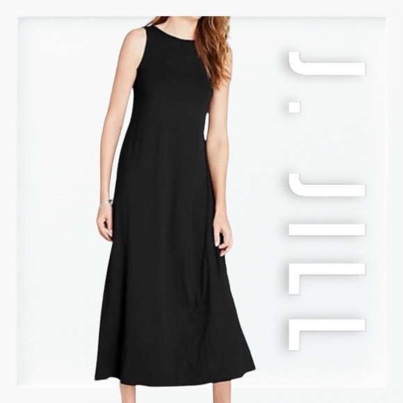 J. Jill Classic Black Jersey Midi Dress sz LP - Picture 1 of 10